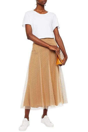 REDVALENTINO Pleated point d'esprit midi skirt