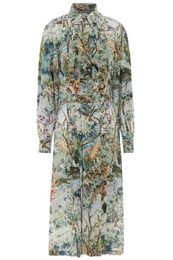 ALBERTA FERRETTI Pleated printed silk crepe de chine midi shirt dress