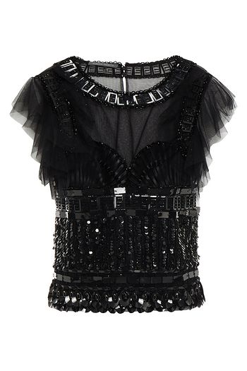 ALBERTA FERRETTI Embellished ruffled tulle top