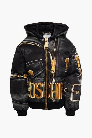 MOSCHINO Quilted printed shell hooded bomber jacket