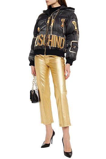 MOSCHINO Quilted printed shell hooded bomber jacket