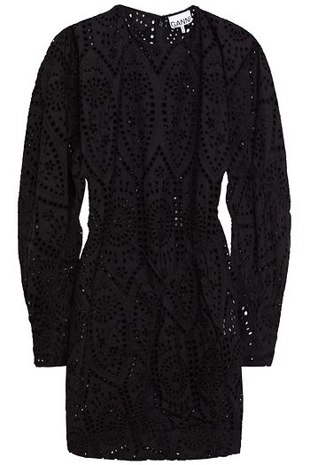 GANNI Gathered broderie anglaise cotton mini dress