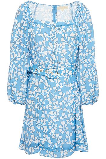 PALOMA BLUE Heather belted printed crepe de chine mini dress