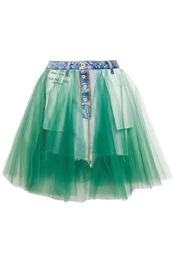 BEN TAVERNITI™ UNRAVEL PROJECT Layered frayed denim and tulle mini skirt