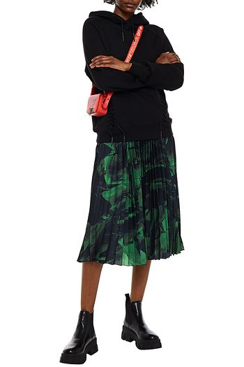 OFF-WHITE™ Pleated printed silk-crepe midi skirt
