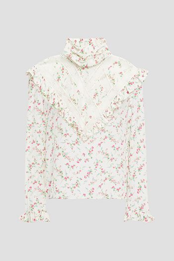 PHILOSOPHY DI LORENZO SERAFINI Lace-paneled floral-print silk crepe de chine blouse