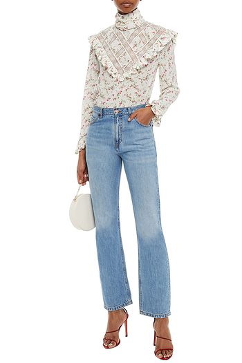 PHILOSOPHY DI LORENZO SERAFINI Lace-paneled floral-print silk crepe de chine blouse