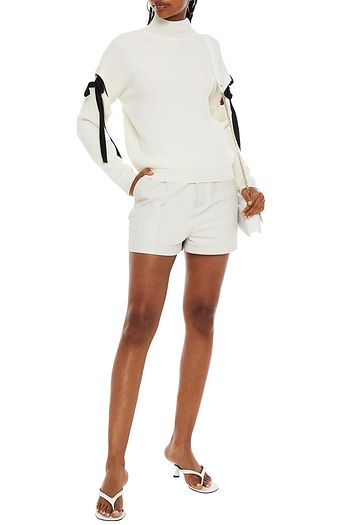 BOUTIQUE MOSCHINO Cutout bow-detailed ribbed wool turtleneck sweater