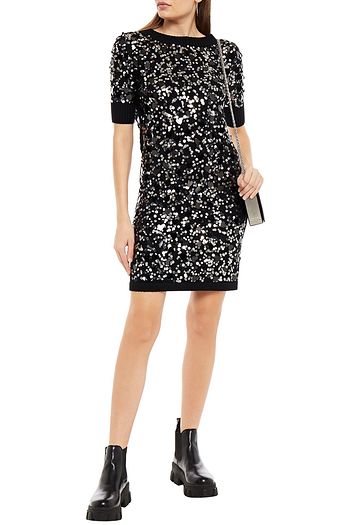 LOVE MOSCHINO Open-back sequined wool-blend mini dress
