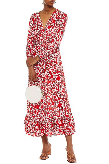 PALOMA BLUE Carly shirred printed voile maxi dress