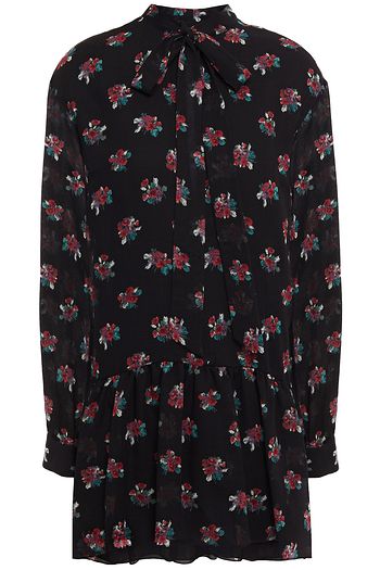 SAINT LAURENT Pussy-bow floral-print wool-gauze mini dress