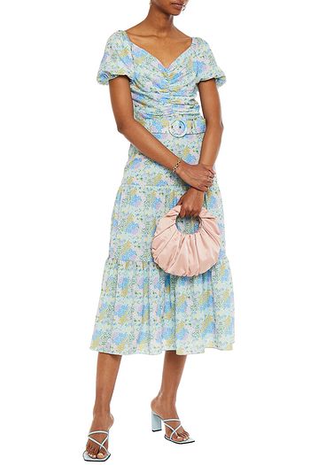 PALOMA BLUE Evie gathered floral-print crepe midi dress