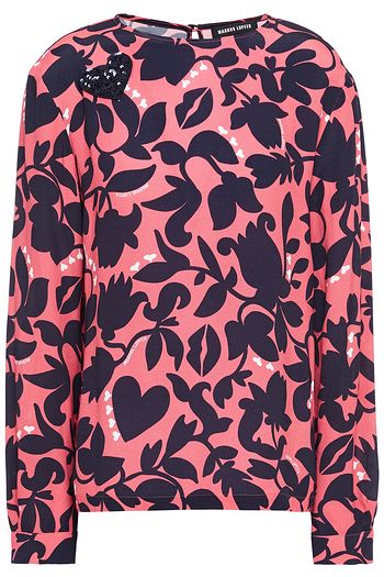 MARKUS LUPFER Betty sequin-embellished printed crepe top