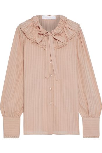 SEE BY CHLOÉ Pussy-bow ruffled cotton-jacquard blouse