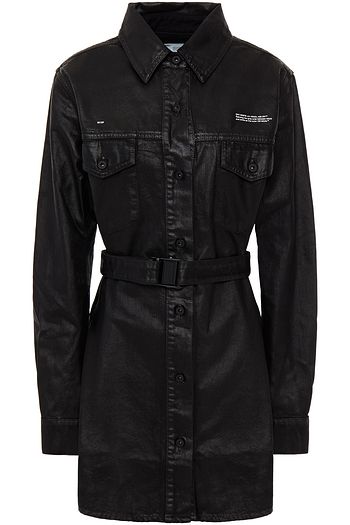 OFF-WHITE™ Belted printed coated-denim mini shirt dress
