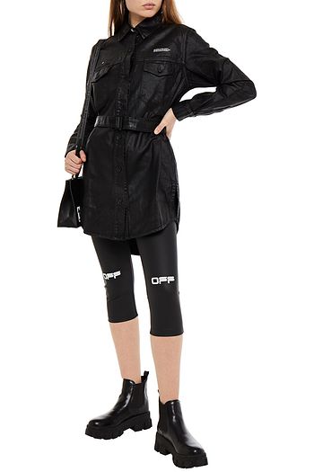 OFF-WHITE™ Belted printed coated-denim mini shirt dress