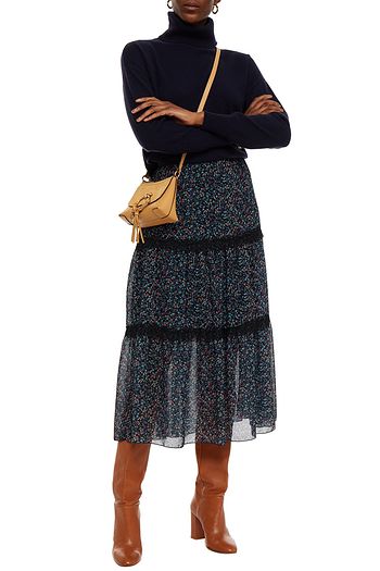 SEE BY CHLOÉ Gathered floral-print chiffon midi skirt