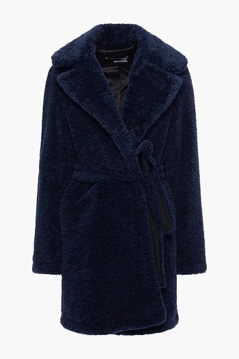 LOVE MOSCHINO Logo-appliquéd faux shearling coat