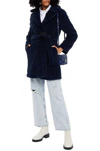LOVE MOSCHINO Logo-appliquéd faux shearling coat
