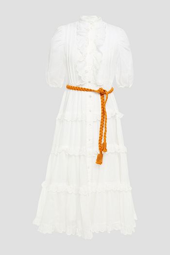 ZIMMERMANN Amelie gestuftes Midikleid aus Ramie-Gaze mit Gürtel