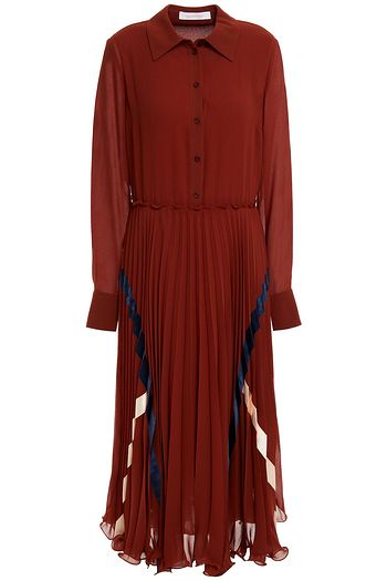 SEE BY CHLOÉ Satin-trimmed plissé-georgette midi shirt dress