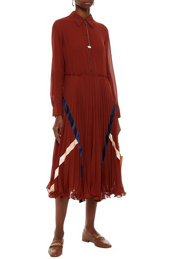 SEE BY CHLOÉ Satin-trimmed plissé-georgette midi shirt dress