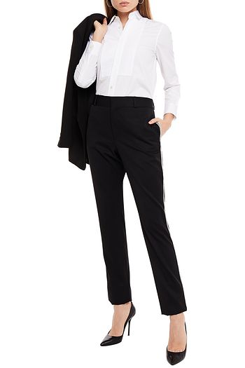 SAINT LAURENT Embroidered wool-twill straight-leg pants