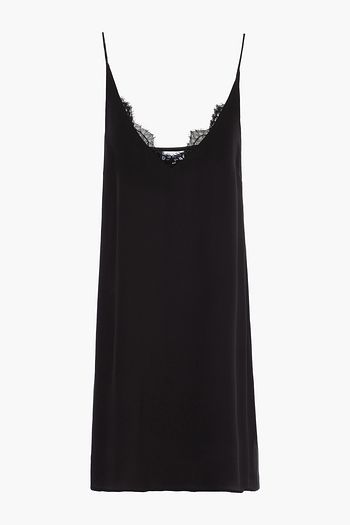 GINIA Lace-trimmed silk crepe de chine mini slip dress