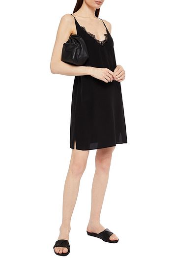 GINIA Lace-trimmed silk crepe de chine mini slip dress