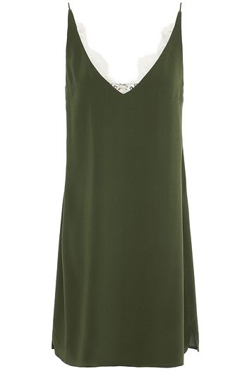 GINIA Lace-trimmed silk crepe de chine mini slip dress