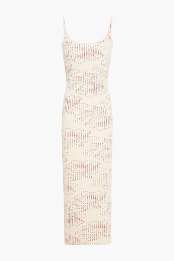 PACO RABANNE Floral-print ribbed cotton-blend midi dress