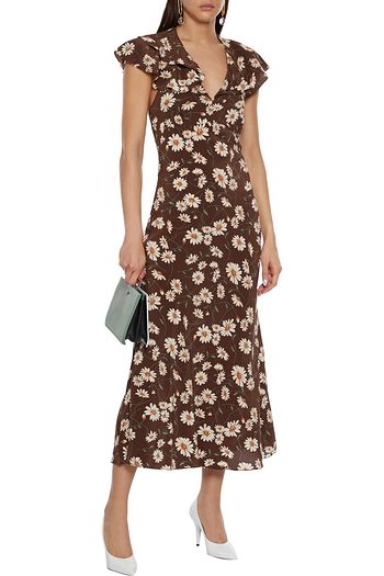 MICHAEL KORS COLLECTION オープンバック フローラルプリントシルククレープデシン ミディワンピース