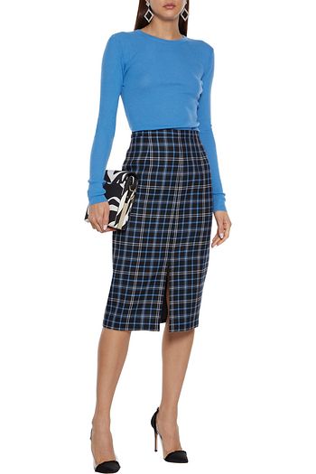 MICHAEL KORS COLLECTION Checked wool-twill pencil skirt