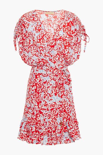 PALOMA BLUE Delilah ruffled floral-print crepe de chine mini wrap dress