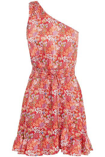 PALOMA BLUE Uma one-shoulder ruffled floral-print crepe de chine mini dress
