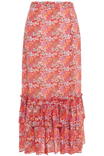 PALOMA BLUE Romy ruffled floral-print crepe de chine midi skirt