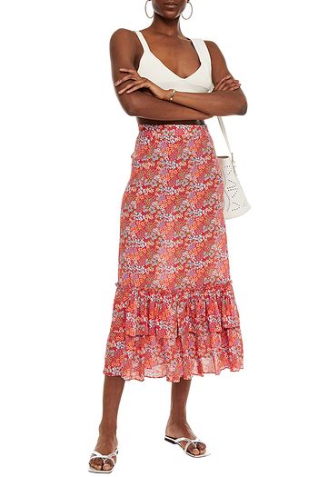 PALOMA BLUE Romy ruffled floral-print crepe de chine midi skirt