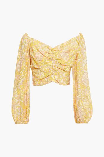PALOMA BLUE Noa cropped gathered printed crepe de chine top