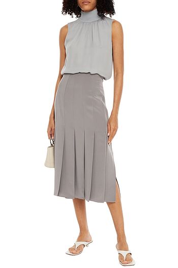 JOSEPH Pleated silk-satin midi skirt