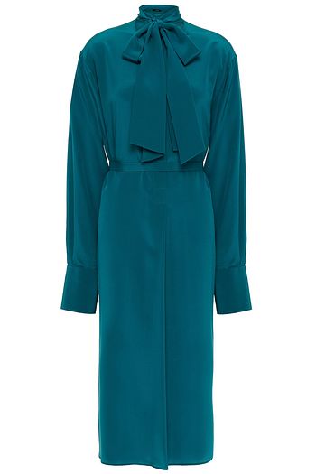 JOSEPH Pussy-bow silk crepe de chine midi dress