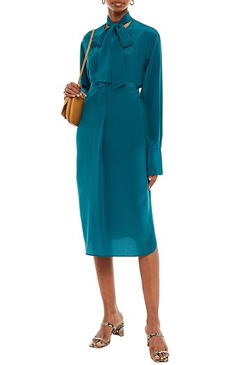 JOSEPH Pussy-bow silk crepe de chine midi dress