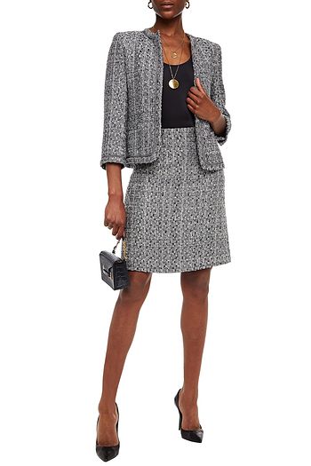 ALBERTA FERRETTI Grosgrain-trimmed metallic tweed jacket