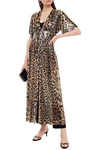 PACO RABANNE Leopard-print chainmail maxi dress