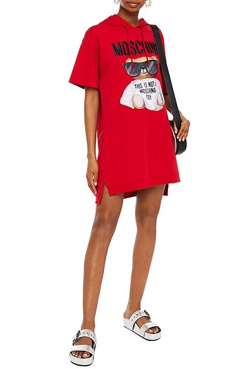 MOSCHINO Embroidered cotton-jersey hooded mini dress