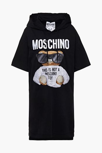 MOSCHINO Embroidered cotton-jersey hooded mini dress