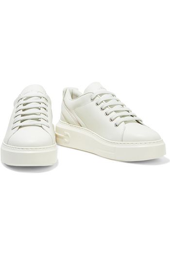SALVATORE FERRAGAMO Senise metallic-trimmed leather sneakers