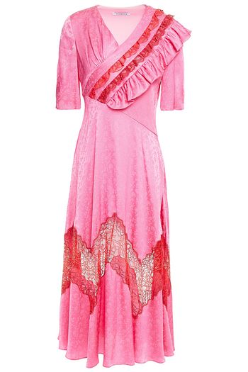 VIVETTA Lace-paneled ruffled floral-jacquard midi dress