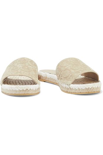 SALVATORE FERRAGAMO Gancini logo-embossed suede espadrille slides