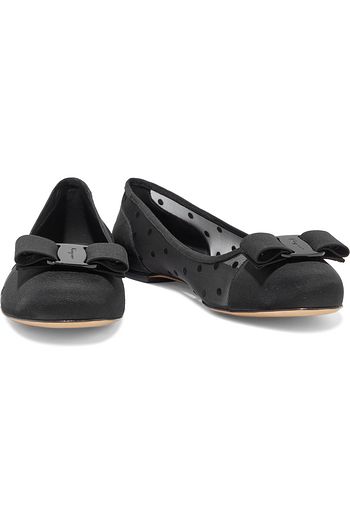 SALVATORE FERRAGAMO Varina Dots bow-embellished faille and flocked mesh ballet flats