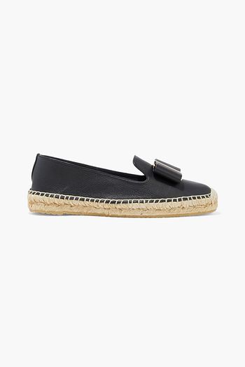 SALVATORE FERRAGAMO Sannio bow-embellished textured-leather espadrilles